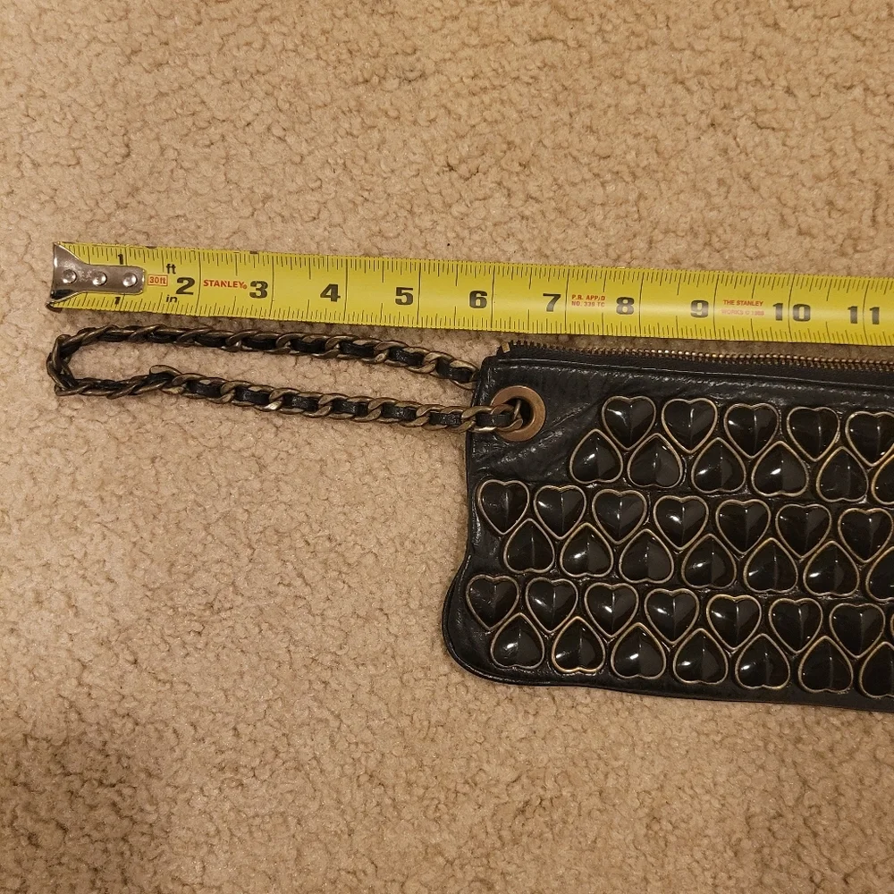 Rare Betsy Johnson Studded Black Heart Leather Clutch Chain‎ and Leather Strap